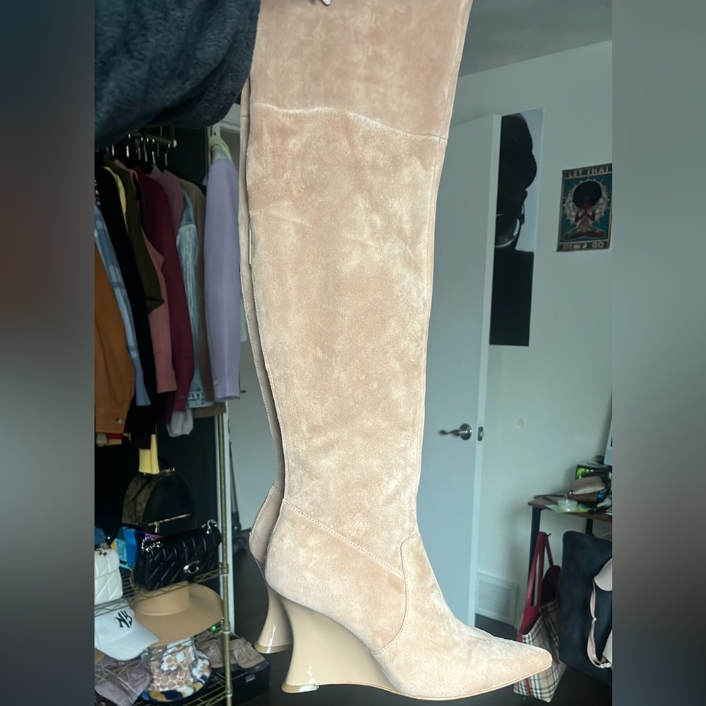 Nature Natsu Stretch Suede Over the Knee Wedge Boot
